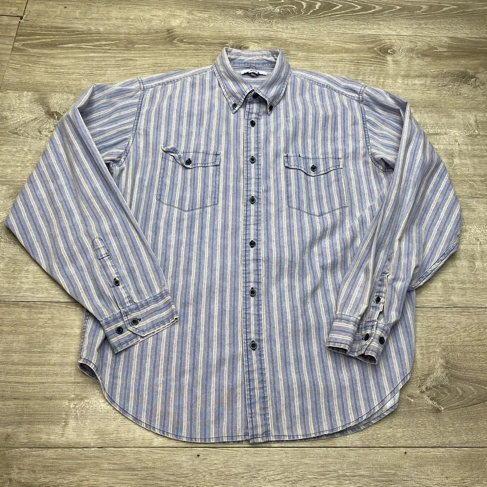 Gap Shirt Mens Large‎ Blue Stripe Long Sleeve Button Front Pockets Classic Fit